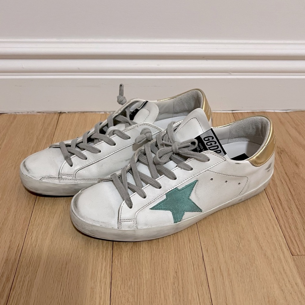 Golden Goose Super Star White Gold Green Sneakers Women EU 40 US 9 Like new